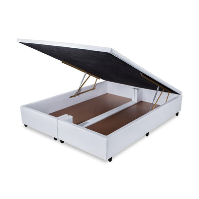 Base Box Baú Orthocrin Corino Branco Pés de Madeira - Orthocrin