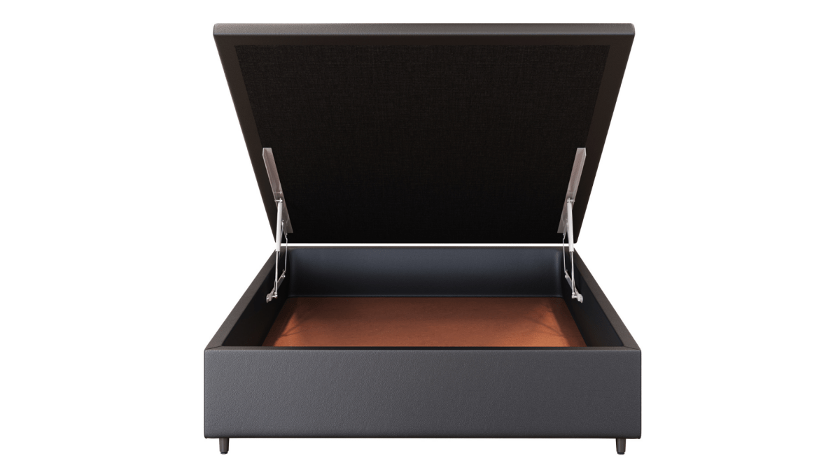 Base Box Baú Orthocrin Corino Preto Pés de Madeira - Orthocrin