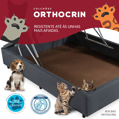 Base Box Baú Organizador Orthocrin Linho Dark Pés de Madeira