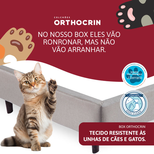 Base Colchão Box Plus Decor Linho Areia Pés Cromados