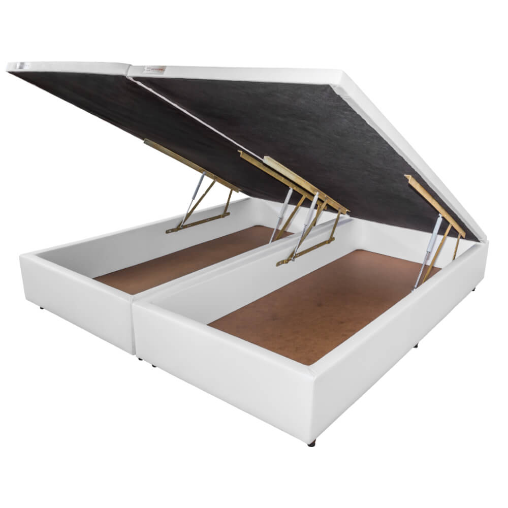 Base Box Baú Orthocrin Corino Branco Pés de Madeira - Orthocrin