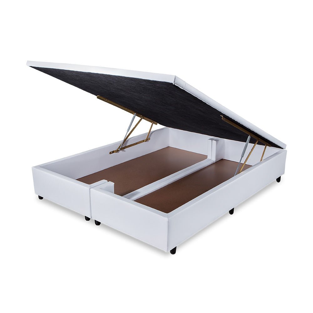 Base Box Baú Orthocrin Corino Branco Pés de Madeira - Orthocrin