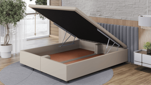 Base Box Baú Orthocrin Corino Capuccino Pés de Madeira - Orthocrin