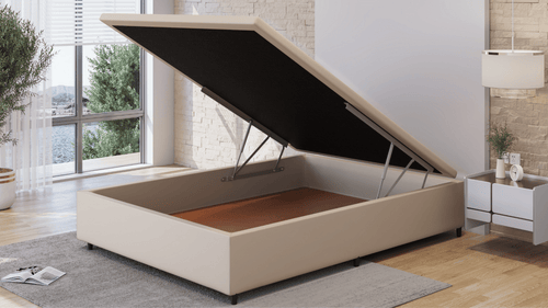 Base Box Baú Orthocrin Corino Capuccino Pés de Madeira - Orthocrin