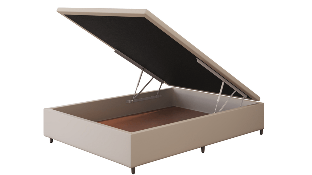 Base Box Baú Orthocrin Corino Capuccino Pés de Madeira - Orthocrin