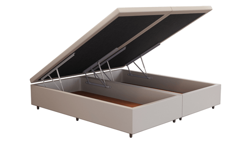 Base Box Baú Orthocrin Corino Capuccino Pés de Madeira - Orthocrin