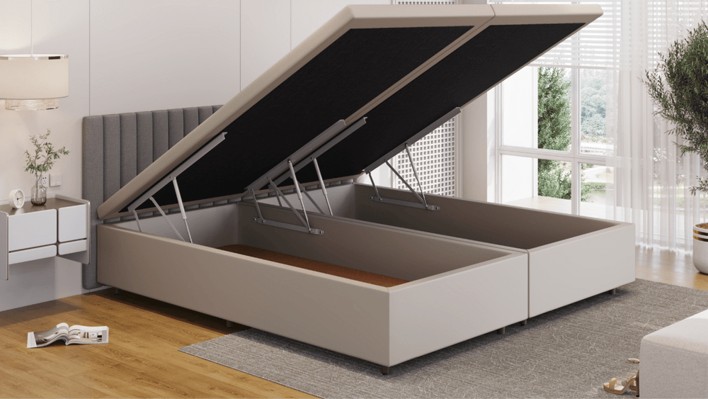 Base Box Baú Orthocrin Corino Capuccino Pés de Madeira - Orthocrin