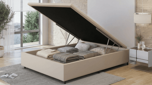 Base Box Baú Orthocrin Corino Capuccino Pés de Madeira - Orthocrin