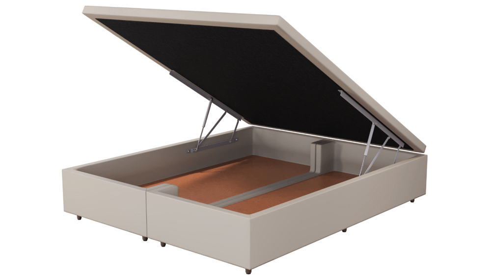 Base Box Baú Orthocrin Corino Capuccino Pés de Madeira - Orthocrin