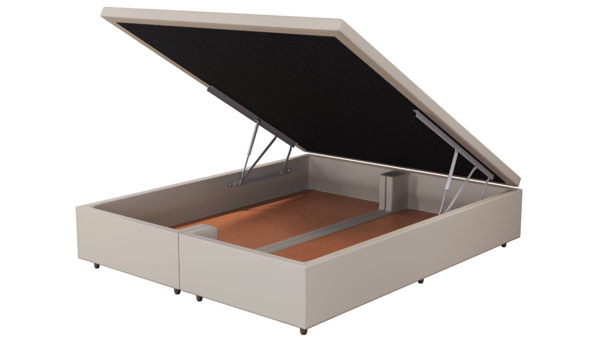 Base Box Baú Orthocrin Corino Capuccino Pés de Madeira - Orthocrin