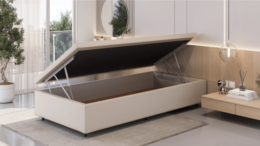 Base Box Baú Orthocrin Corino Capuccino Pés de Madeira - Orthocrin