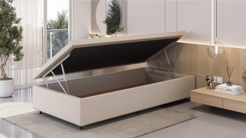 Base Box Baú Orthocrin Corino Capuccino Pés de Madeira - Orthocrin