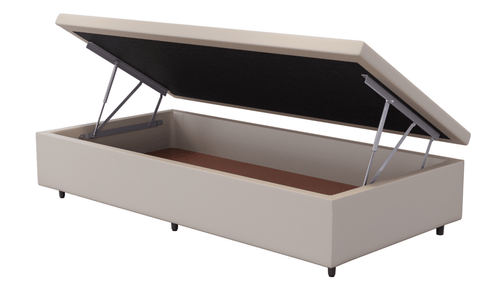 Base Box Baú Orthocrin Corino Capuccino Pés de Madeira - Orthocrin