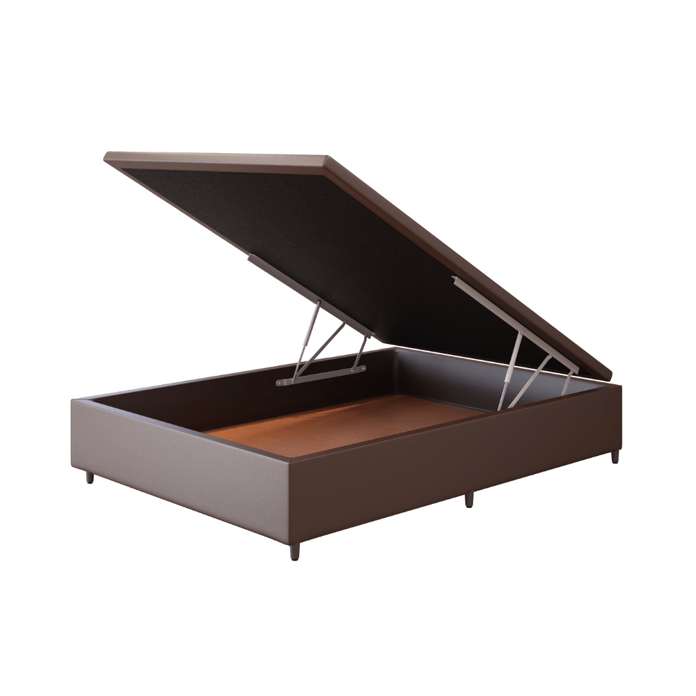 Base Box Baú Orthocrin Corino Marrom Pés de Madeira - Orthocrin
