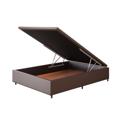 Base Box Baú Orthocrin Corino Marrom Pés de Madeira - Orthocrin