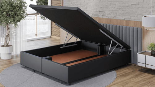 Base Box Baú Orthocrin Corino Preto Pés de Madeira - Orthocrin