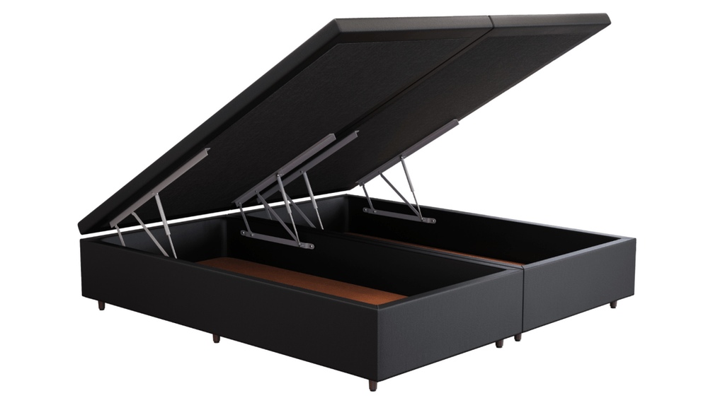 Base Box Baú Orthocrin Corino Preto Pés de Madeira - Orthocrin