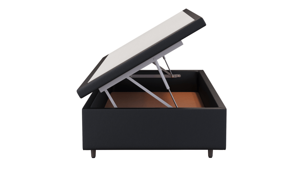 Base Box Baú Orthocrin Corino Preto Pés de Madeira - Orthocrin