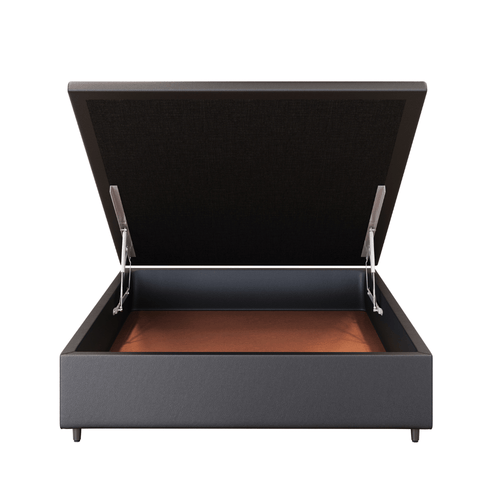 Base Box Baú Orthocrin Corino Preto Pés de Madeira - Orthocrin