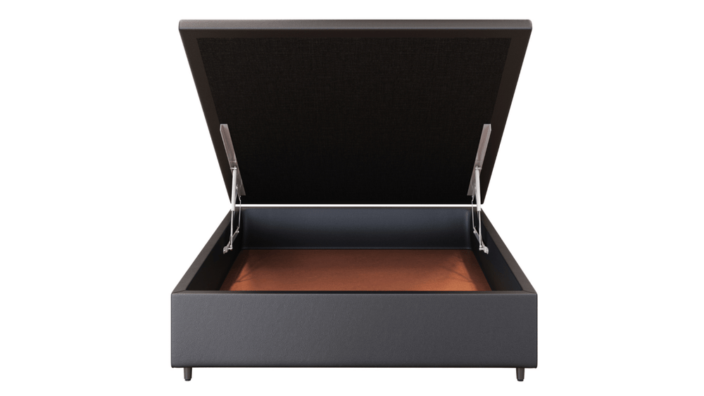 Base Box Baú Orthocrin Corino Preto Pés de Madeira - Orthocrin