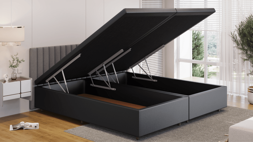 Base Box Baú Orthocrin Corino Preto Pés de Madeira - Orthocrin