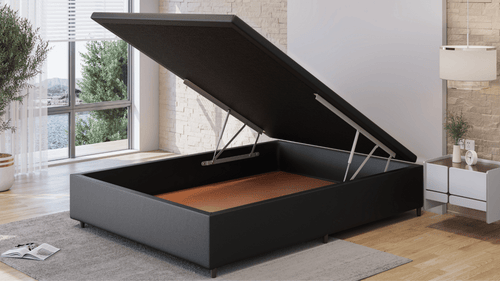 Base Box Baú Orthocrin Corino Preto Pés de Madeira - Orthocrin