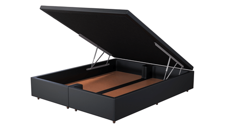 Base Box Baú Orthocrin Corino Preto Pés de Madeira - Orthocrin