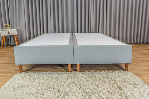 Base Box Sommier Plus Tecido Facto Cinza Pés de Madeira Altura 17 cm - Orthocrin