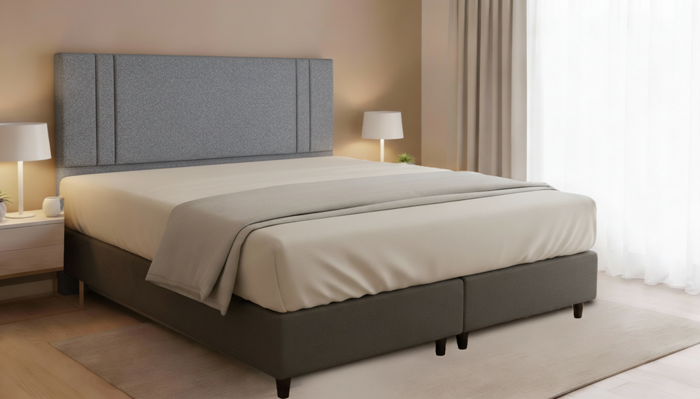 Cabeceira Estofada Âmbar Cinza Tecido Bouclé