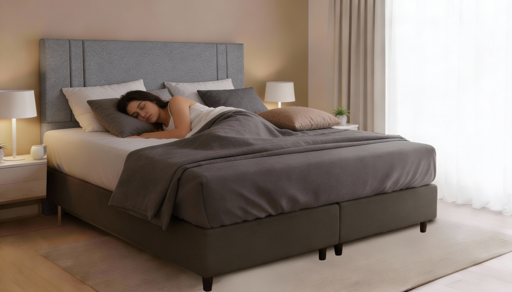 Cabeceira Estofada Âmbar Cinza Tecido Bouclé