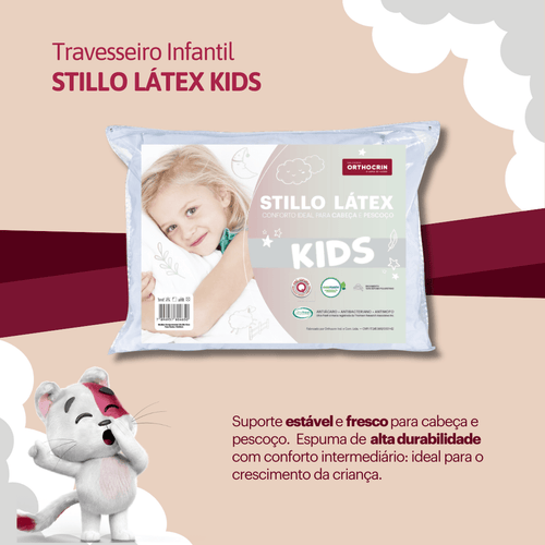 Travesseiro Infantil de Flocos de Espuma HR Stillo Látex Kids 28x35x10 cm - Orthocrin